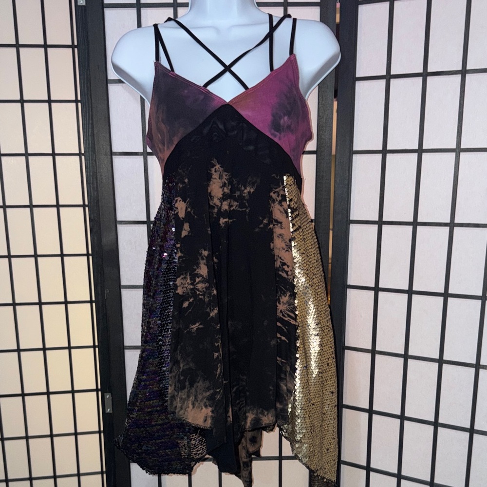 Club Exx Multicolor Patchwork Dress with Strappy Design